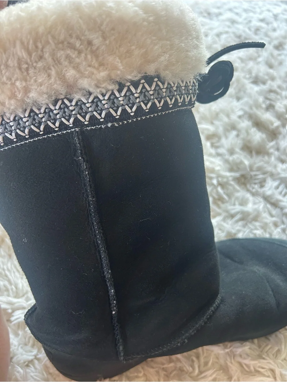 UGG Black Suede Tall Shearling-Trim Boots